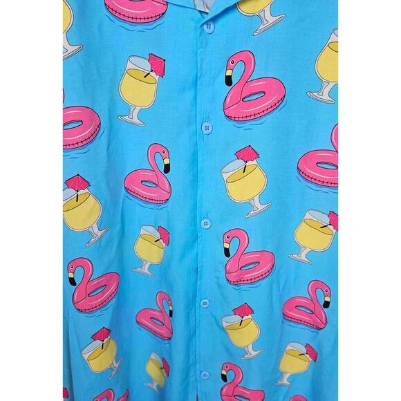 Bioworld Men's Rayon Vibrant Flamingo Cocktail Hawaiian Shirt Size Medium - Picture 9 of 9